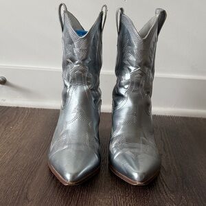 Metallic Baby Blue Cowboy Booties